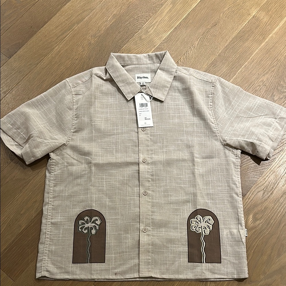 Palm Tree Beige Short Sleeve Shirt